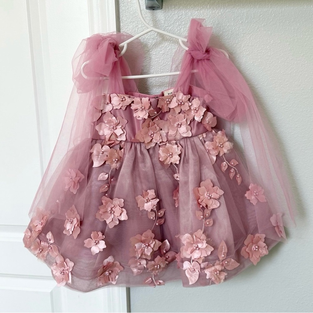 RueMuu Elegant Pink Floral Kids Formal Dress